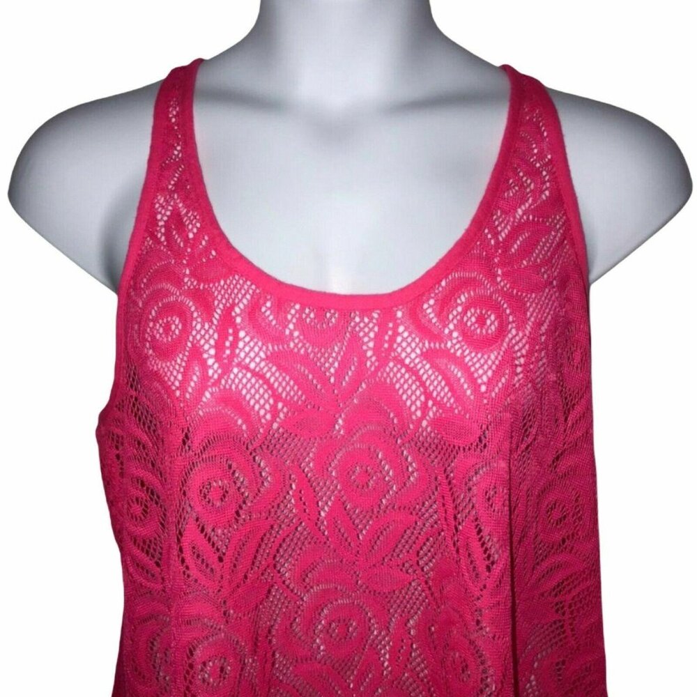 OP Ocean Pacific Swimsuit CoverUp Juniors L 11 13 Hot Pink Floral Beach Tank - Picture 2 of 9